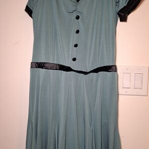 Elegant Blue and Black Midi Dress